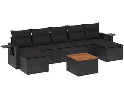 vidaXL - 8-delige - Loungeset - met - kussens - poly - rattan - zwart