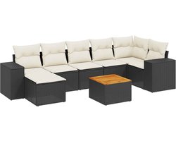 vidaXL - 8-delige - Loungeset - met - kussens - poly - rattan - zwart