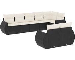 vidaXL - 8-delige - Loungeset - met - kussens - poly - rattan - zwart