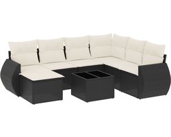 vidaXL - 8-delige - Loungeset - met - kussens - poly - rattan - zwart