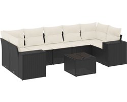 vidaXL - 8-delige - Loungeset - met - kussens - poly - rattan - zwart