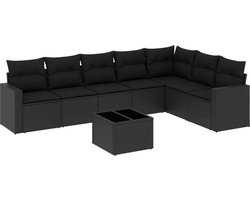 vidaXL - 8-delige - Loungeset - met - kussens - poly - rattan - zwart