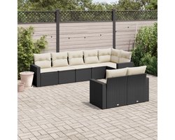 vidaXL - 8-delige - Loungeset - met - kussens - poly - rattan - zwart