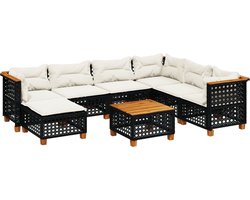 vidaXL - 8-delige - Loungeset - met - kussens - poly - rattan - zwart