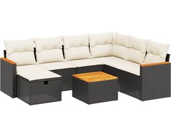 vidaXL - 8-delige - Loungeset - met - kussens - poly - rattan - zwart