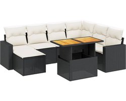 vidaXL - 8-delige - Loungeset - met - kussens - poly - rattan - zwart