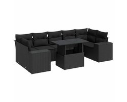vidaXL - 8-delige - Loungeset - met - kussens - poly - rattan - zwart