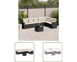 vidaXL 8-delige Loungeset met kussens poly rattan zwart - Loungeset - Tuinlounge - Buitendecoratie - Loungemeubilair - Ratan Meubel