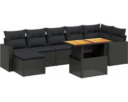vidaXL 8-delige Loungeset Poly Rattan Zwart Tuin Lounge Set - Loungebank - Buitendecoratie - Buitenkamer - Garden Furniture