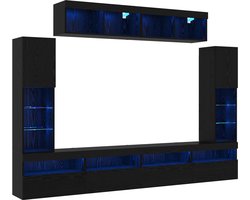 vidaXL - 8-delige - TV - Wandmeubels - met - LED - Zwart - Eiken - Bewerkt - Hout
