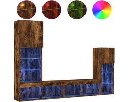 vidaXL - 8-delige - tv-wandmeubelset - met - LED - bewerkt - hout - gerookt - eiken