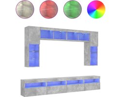 vidaXL - 8-delige - Tv-wandmeubelset - met - LED-verlichting - betongrijs