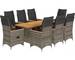 vidaXL - 9-delige - Bistroset - met - kussens - poly - rattan - grijs