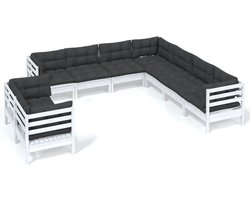 vidaXL - 9-delige - Loungeset - met - kussens - massief - grenenhout - wit