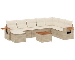 vidaXL - 9-delige - Loungeset - met - kussens - poly - rattan - beige