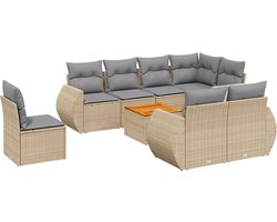 vidaXL - 9-delige - Loungeset - met - kussens - poly - rattan - beige