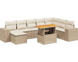 vidaXL - 9-delige - Loungeset - met - kussens - poly - rattan - beige