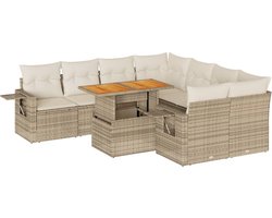 vidaXL - 9-delige - Loungeset - met - kussens - poly - rattan - beige