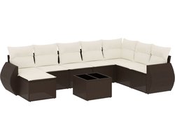 vidaXL - 9-delige - Loungeset - met - kussens - poly - rattan - bruin