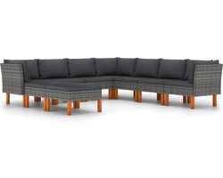 vidaXL - 9-delige - Loungeset - met - kussens - poly - rattan - grijs