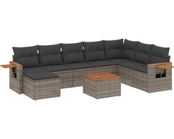 vidaXL - 9-delige - Loungeset - met - kussens - poly - rattan - grijs