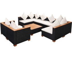 vidaXL - 9-delige - Loungeset - met - kussens - poly - rattan - zwart