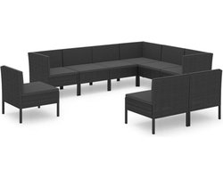 vidaXL - 9-delige - Loungeset - met - kussens - poly - rattan - zwart