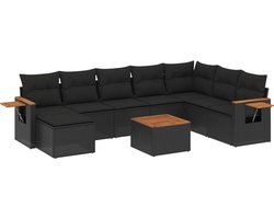 vidaXL - 9-delige - Loungeset - met - kussens - poly - rattan - zwart