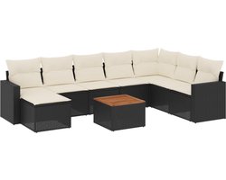 vidaXL - 9-delige - Loungeset - met - kussens - poly - rattan - zwart