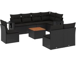 vidaXL - 9-delige - Loungeset - met - kussens - poly - rattan - zwart