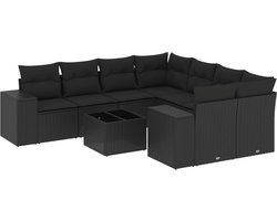 vidaXL - 9-delige - Loungeset - met - kussens - poly - rattan - zwart