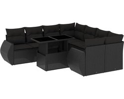 vidaXL - 9-delige - Loungeset - met - kussens - poly - rattan - zwart