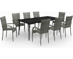 vidaXL - 9-delige - Tuinset - grijs - en - zwart