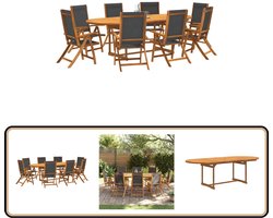 vidaXL - 9-delige - Tuinset - massief - acaciahout - en - textileen