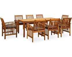 vidaXL - 9-delige - Tuinset - met - kussens - massief - acaciahout