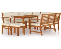 vidaXL - 9-delige - Tuinset - met - kussens - massief - acaciahout