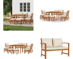 vidaXL - 9-delige - Tuinset - met - kussens - massief - acaciahout