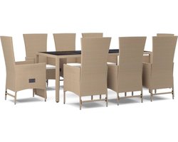 vidaXL - 9-delige - Tuinset - met - kussens - poly - rattan - beige