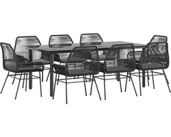 vidaXL - 9-delige - Tuinset - met - kussens - poly - rattan - glas - zwart