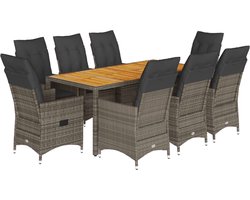 vidaXL - 9-delige - Tuinset - met - kussens - poly - rattan - grijs