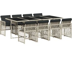 vidaXL - 9-delige - Tuinset - met - kussens - poly - rattan - lichtgrijs