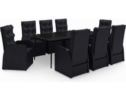 vidaXL - 9-delige - Tuinset - met - kussens - zwart