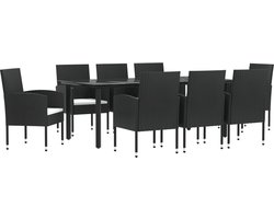 vidaXL - 9-delige - Tuinset - poly - rattan - en - staal - zwart