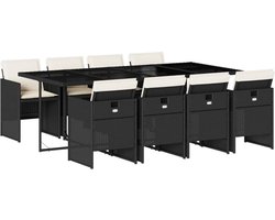 vidaXL 9-delige Tuinset Poly Rattan Zwart Tuinset - Tuintafel - Eetkamerset - Outdoor Furniture - Lounge Set
