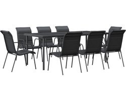 vidaXL - 9-delige - Tuinset - textileen - en - staal - zwart