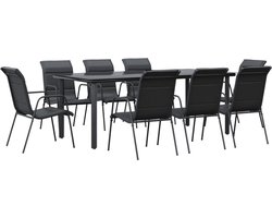 vidaXL - 9-delige - Tuinset - textileen - en - staal - zwart