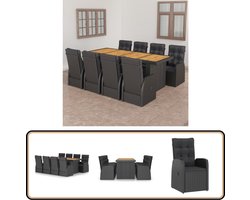 vidaXL 9-delige tuinset zwart met kussens Tuinmeubles - Lounge Set - Buitendining - Eetkamerset - Patio Furniture