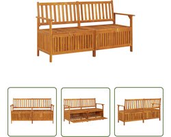 vidaXL Acacia Hout - Opbergbank - Opbergbankje met kussen 148 cm massief acaciahout - Tuinset - Buitenschilderij - Salontafel