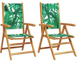 vidaXL Acacia Hout - Tuinstoelen - Tuinstoelen 2 st bladpatroon massief acaciahout en stof - Outdoor Meubilair - Lounge Stoel - Balkon Meubel