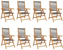 vidaXL Acacia Hout - Tuinstoelen - Tuinstoelen 8 st verstelbaar massief acaciahout grijs - Buitendecoratie - Lounge Stoel - Balkon Meubel